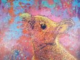 un tableau représentant un lapin avec une fleur dans la bouche