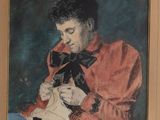 tableau représentant un homme en chemise rouge tenant un chat noir