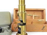a microscope that is sitting next to a box