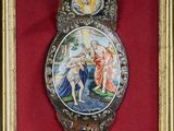 tableau encadré représentant une femme et un homme dans un paysage