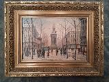 peinture d'une scène de rue en ville avec des personnes marchant dans la rue