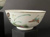 pair of chinese porcelain bowls on pedestals with dragonflies and flowers