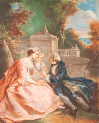 an image of a painting of a man and a woman sitting on a bench