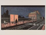 une photo d'une photo d'une gare sous la pluie