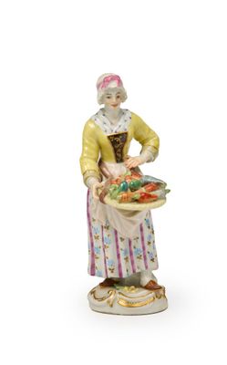 une image représentant une figurine de femme tenant un panier de légumes