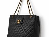 chanel black quilted leather tote bag