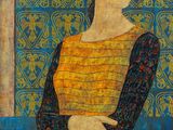 une image d'un tableau représentant une femme en robe jaune