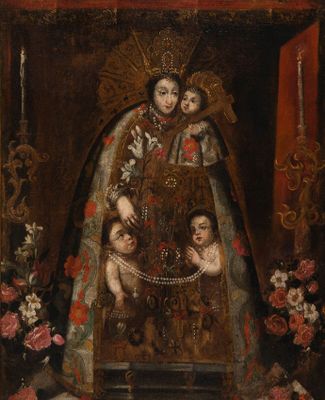 une image d'un tableau représentant une femme tenant un enfant dans ses bras