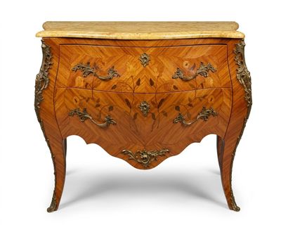 an antique chest of drawers with a marble top on a white background