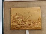 an image of a gold plaque in a case on a white surface