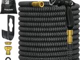 a black hose with a brass fitting and a bag of hoses