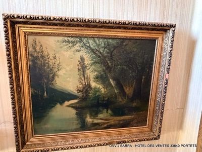 Huile sur toile signée Q Berzier SBD Paysage en bord de rivi…