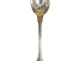 a silver spoon with a gold handle on a white background