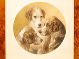 a painting of three dogs in a circle on the wall