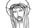 un dessin en noir et blanc représentant Jésus avec une couronne d'épines sur la tête