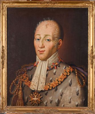 un tableau représentant un homme en costume, avec un col blanc