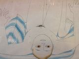 a drawing of a man floating in a pool of water