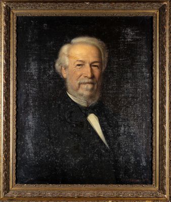 portrait d'un vieil homme en costume noir et nœud papillon