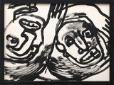 black and white abstract painting of two faces in a black frame