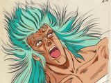 une image représentant le dessin d'un homme aux cheveux bleus