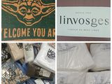 several pictures of various items that include towels, pillows, and a star wars logo