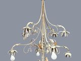 an image of a white chandelier with flowers hanging from it