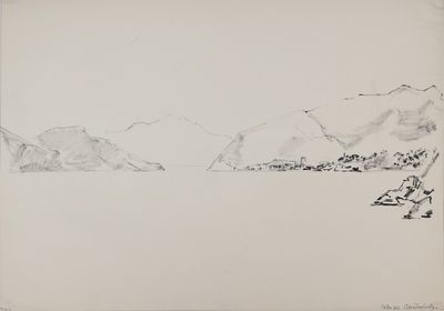 une image représentant un dessin de paysage avec des montagnes en arrière-plan