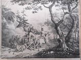 an old picture of a group of men on horseback in a wooded area