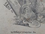 a drawing of a vase and a mirror on a table