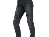 a pair of black jeans with knee pads on a white background
