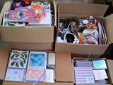 boxes filled with assorted items sitting on top of a table