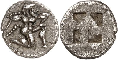 a silver coin with an image of a man and a woman on it