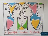 a drawing of a group of people with hats on