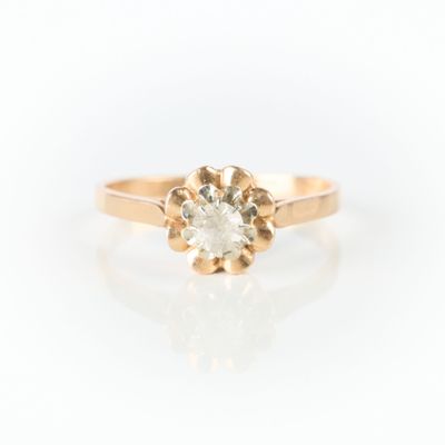 Bague solitaire en or de deux tons sertie d'une pierre blanc… - Photo 1