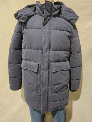 the jacket is gray and has a hood on it