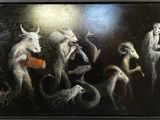 a painting of a group of animals that are in a room