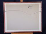 an old picture of a painting on a easel with a black background