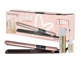 Coffret cadeau « lisseur et brosse 2 en 1 » doré