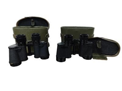 two pairs of binoculars with carrying case and strap