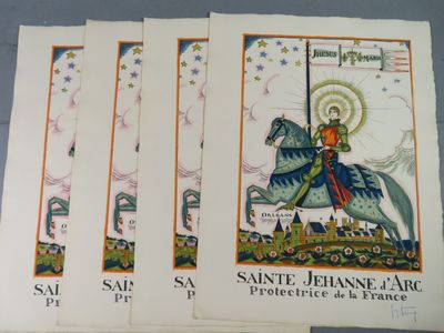 four cards with a picture of a man on a horse on them