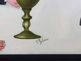 a painting of a man holding a wine glass in front of a painting of a woman holding a wine glass