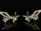 pair of diamond and emerald butterfly earrings
