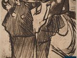 drawing of a man in a suit and tie hugging a woman