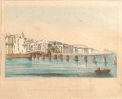 une image d'une peinture d'une ville au bord de l'eau