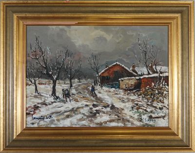 ROBERT L.P. LAVOINE (1916-1999) "Neige en Seine et Marne", h…