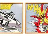 two pictures of a plane with a comic strip on it