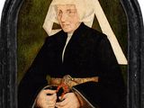 un vieux tableau représentant une femme tenant un oiseau dans la main