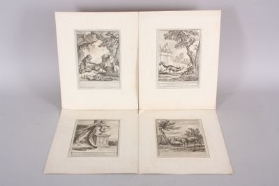two engravings of a landscape with a man and a woman in the foreground
