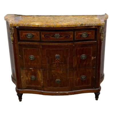 an image of a wooden chest of drawers with marble top