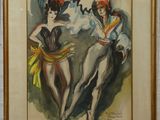 painting of two women in bathing suits hanging on a wall